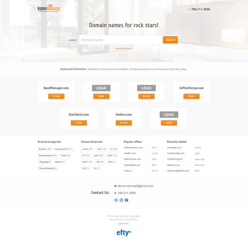 Homepage for users of SaaS domain marketplace