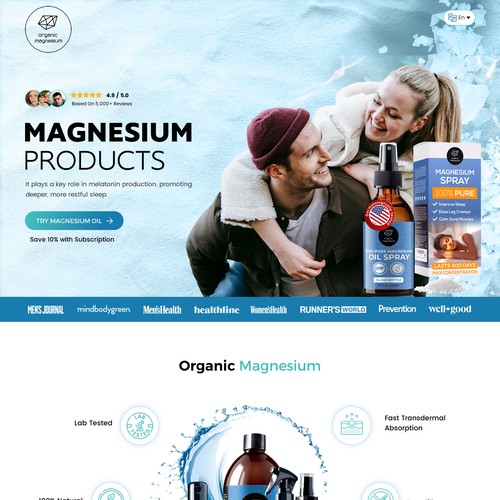 Landing page for a topical magnesium oil product for USA 