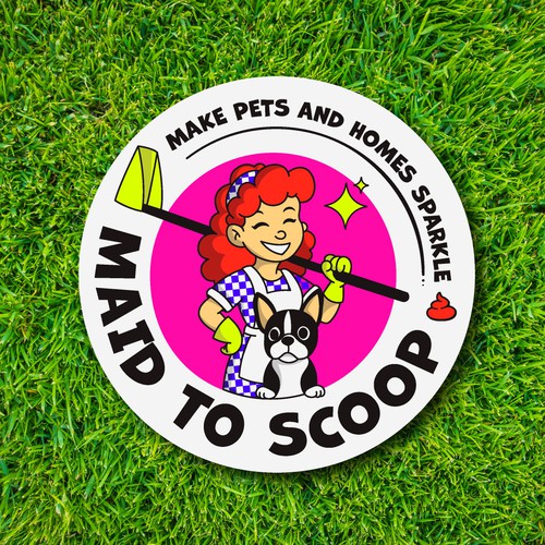 Fun logo for a pet cleanup service that mixes humor, love for dogs, and spotless yards.