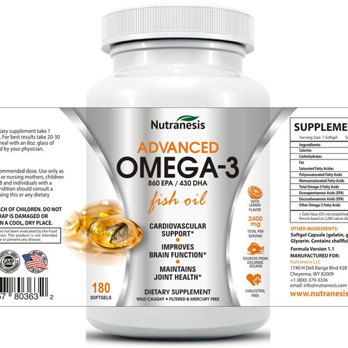 Omega 3 fish oil label design