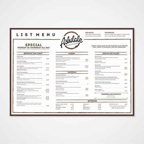 List Menu Design of Ashdale