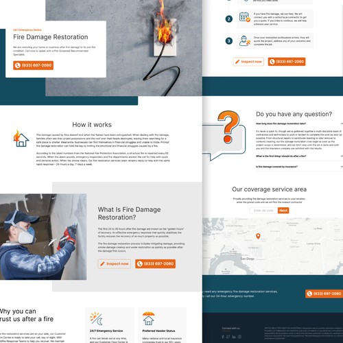 Modern and Clean Landing Page Design for Fire Damage Restoration Service Restoratlon.com