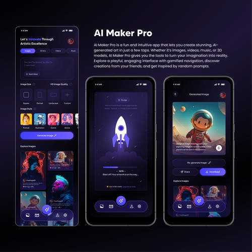 AI Maker Pro – Modern AI Art Generation App UI