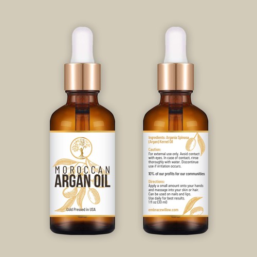 Argan Oil - label design for 30 ml glass bottle