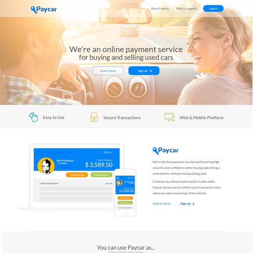 Landing page design for Paycar