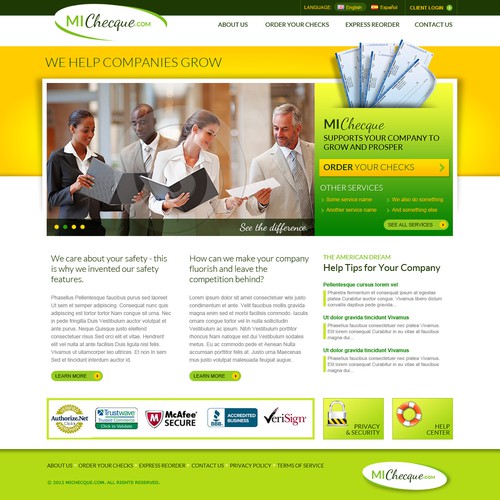 Financial website design for Micheque.com