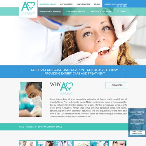 Create a modern design one page website for a Dental Implant company