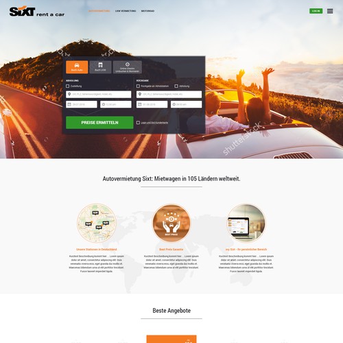 Homepage design for SIXT in Germany.