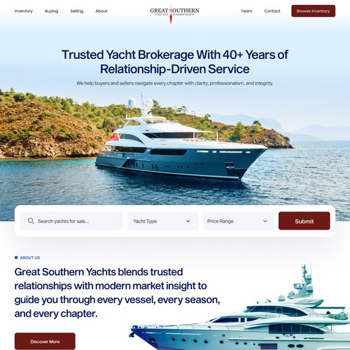 Yacht Website home page design