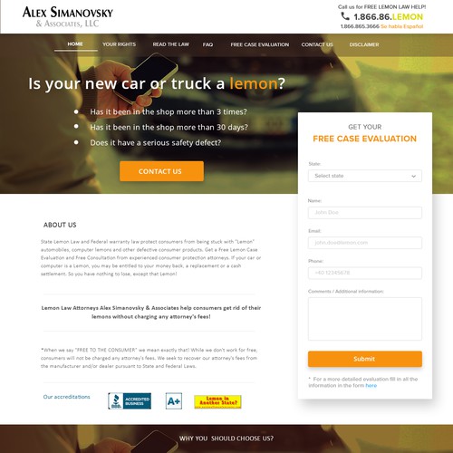 Redesign for lemon law attorneys website