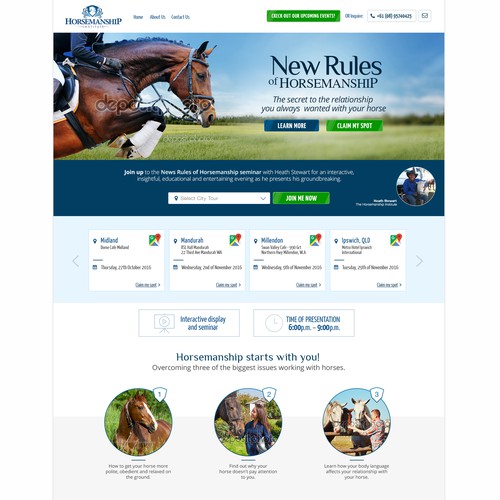 Landing page design for horsemanship Institute.