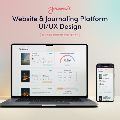 Journalz website and journaling experience platform UI/UX design