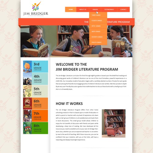 Design the winning home page for a new website marketing children's literature curriculum.