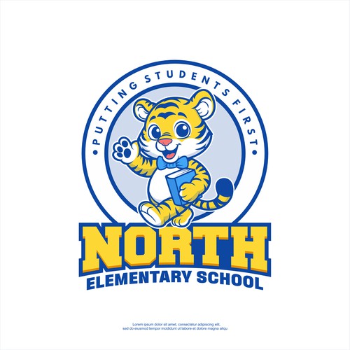 Mascot Logo Character, cartoon of a Cute Tiger going to School
