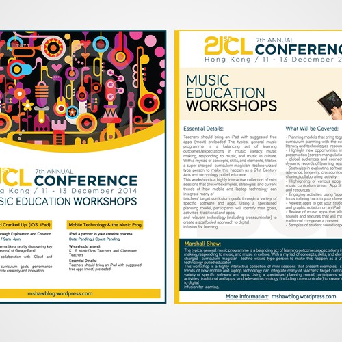 Create a reuseable flyer with a VISUAL IMPACT for an educational music workshop!