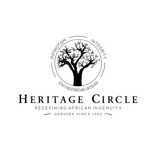 Create the next logo and business card for Heritage Circle