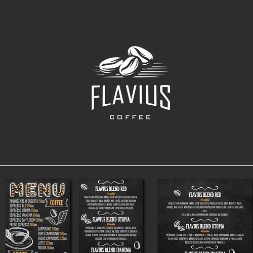 Logo design and menu design, for Serbian Coffee Brand