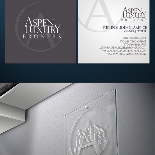 logo and business card for ASPEN LUXURY BROKERS