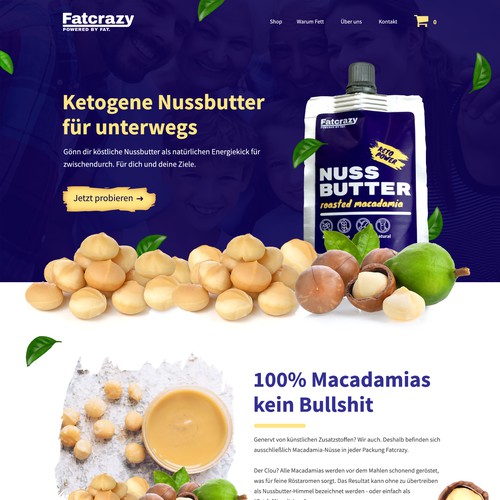 Landing page design for macadamia nut butter