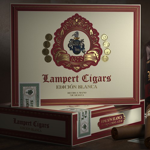Cigar label and box design, 3D modeling and rendering.