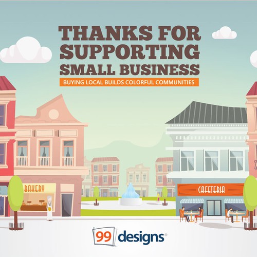 Design a fun, happy illustration of a small town for 99designs!
