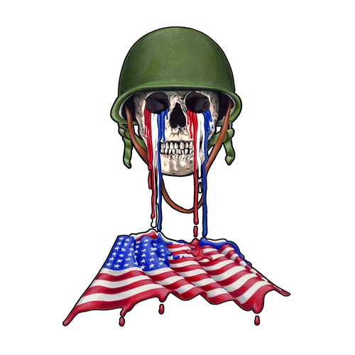 Handdrawn Skull with USA Flag Print Design