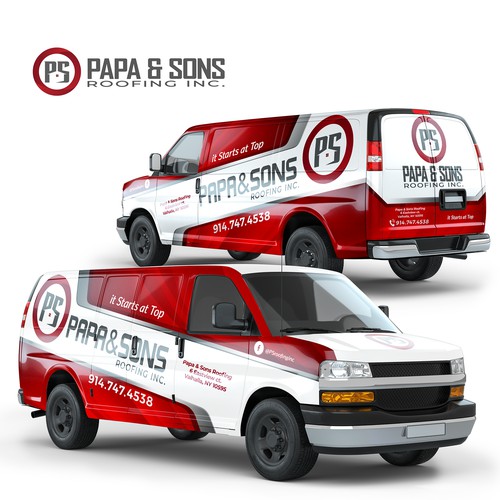 Full Van Wrap Design For Papa & Sons Roofing Inc