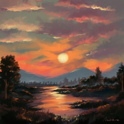 SUN SET ARTWORK DIGITAL PAINTING