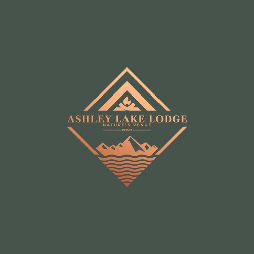 ASHLEY LAKE LODGE- GREEN BG- GOLDEN LOGO