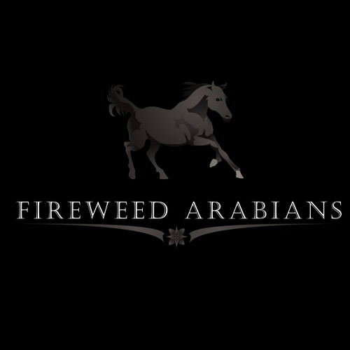 Create a logo incorporting the Arabian horse and fireweed (first growth flower after a forest fire)