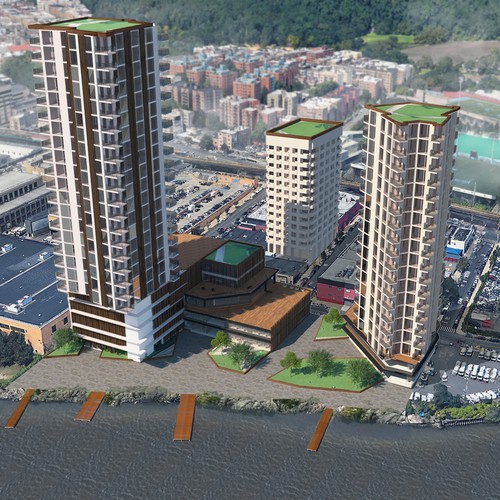Aerial and eye view renderings of residential complex