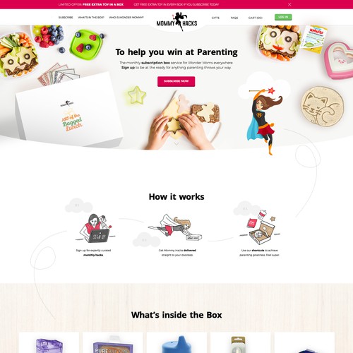 Design a Sleek, Modern, Feminine Web Page for Mommy Hacks Subscription Box