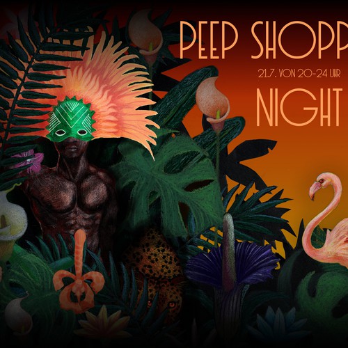  Jungle scene with tropical animals and plants