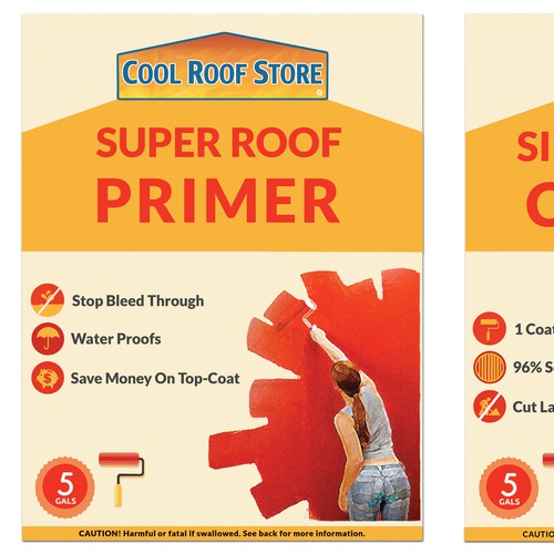 Create a pair of labels for a superior roof coating system.