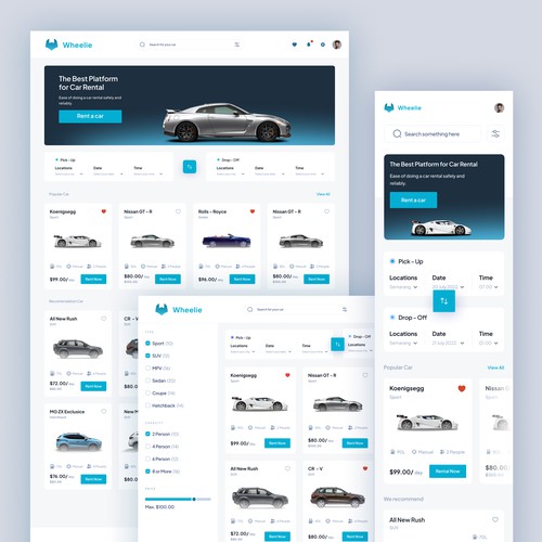 Web App UI Design for Wheelie Car Rental
