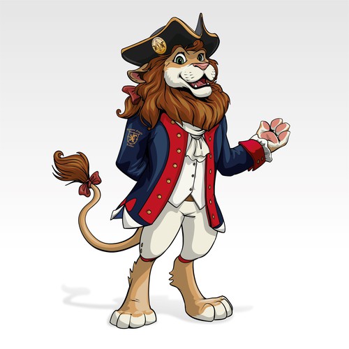Cartoon lion in military colonial style.