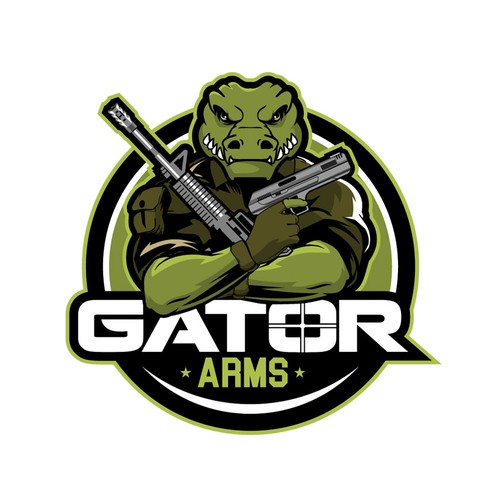 Alligator Cartoon character with firearms illustration