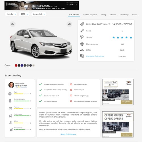 web page for a car information service.