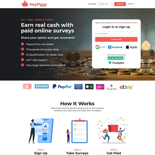 Landing page design