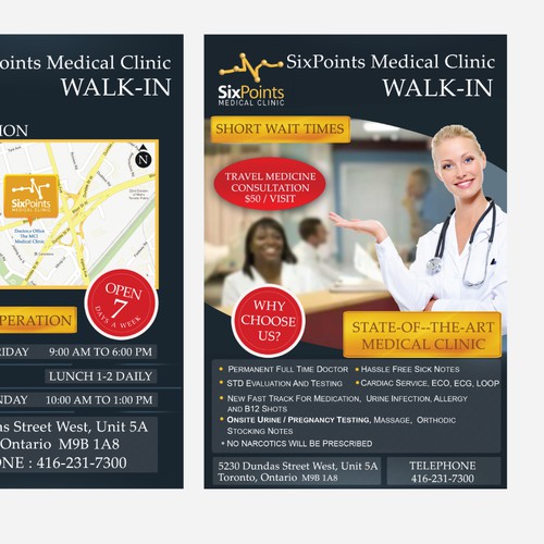 Medical Walk-In Clinic with a new postcard or flyer
