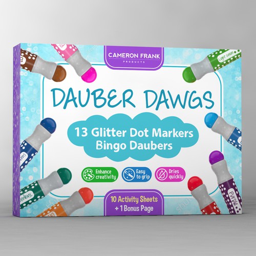 Modern package design concept for glitter dot markers product