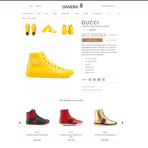 Online children fashion store single product page