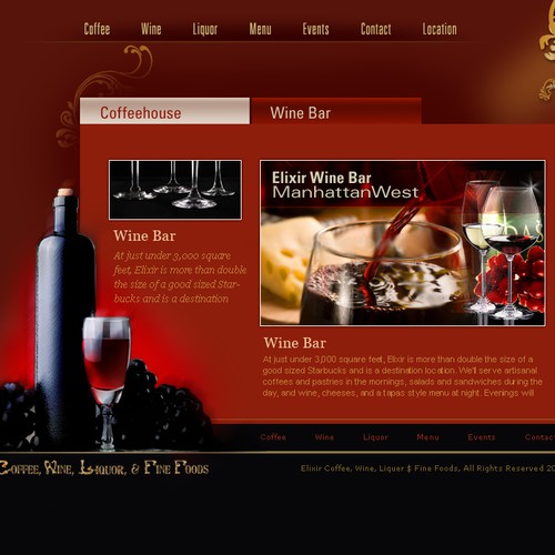 Home Page Design For Elixir Coffeehouse and Winebar