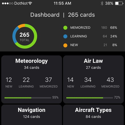 Flashcard app for pilot's knowledge