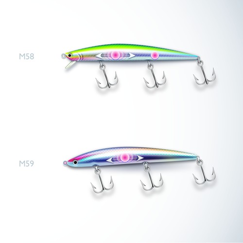 Create illustrations for the packaging of fishing lures