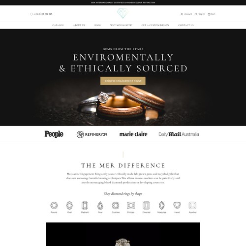 Environmentally Friendly Premium Lab Grown Diamond Company - Website Re-Design