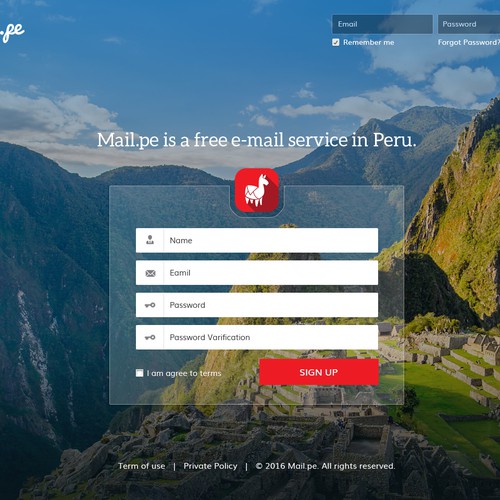 Logon and Signup Page Design For Mail.pe