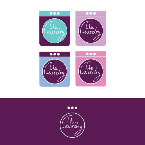 Purple logo for The Laundry with unique delicate handwritten font.