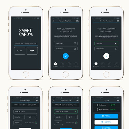 Design a minimalistic and clean GUI for a mobile web application. Mockups are supplied