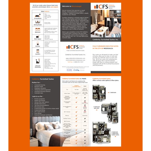 Create the next brochure design for Celebrity Furnished Suites Inc.